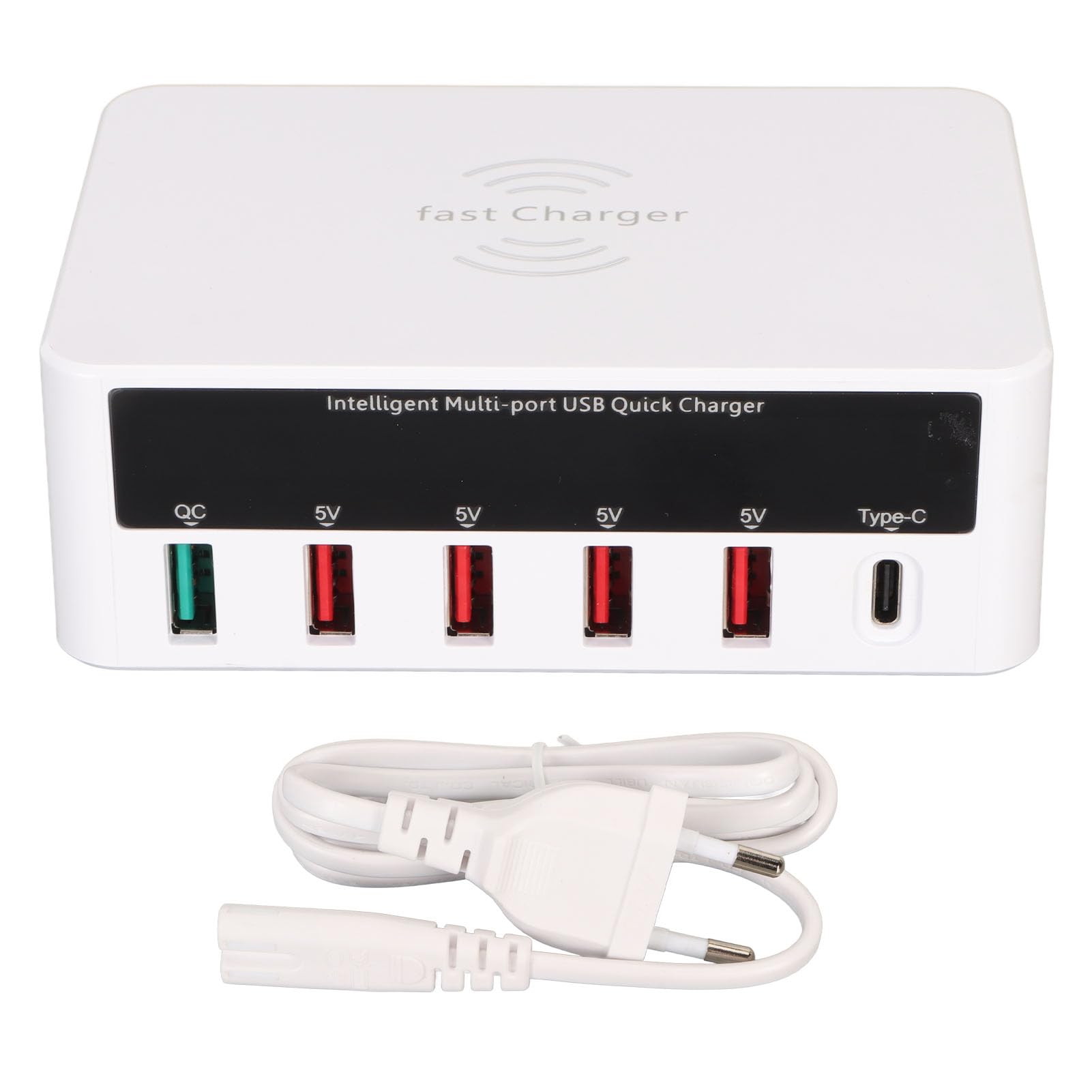 Station de Charge Rapide USB à 6 Ports avecQC 3.0, Chargeurs PD, écran LED pour Une Large compatibilité (Prise UE)