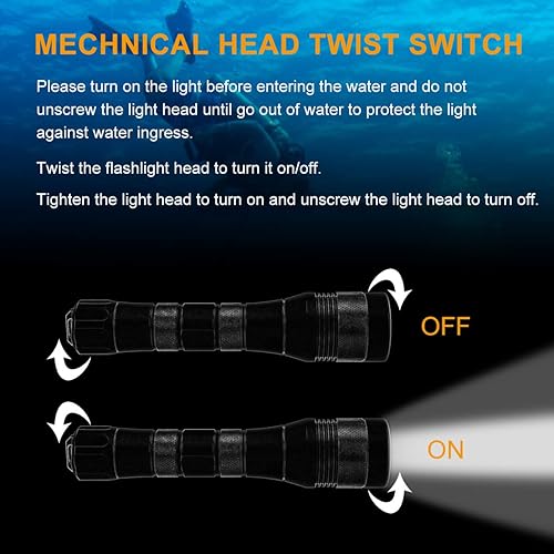 Miniatura 5 de SecurityIng linterna de buceo LED XM-L2 de 1000 lúmenes impermeable hasta 150 m lámpara LED para bucear