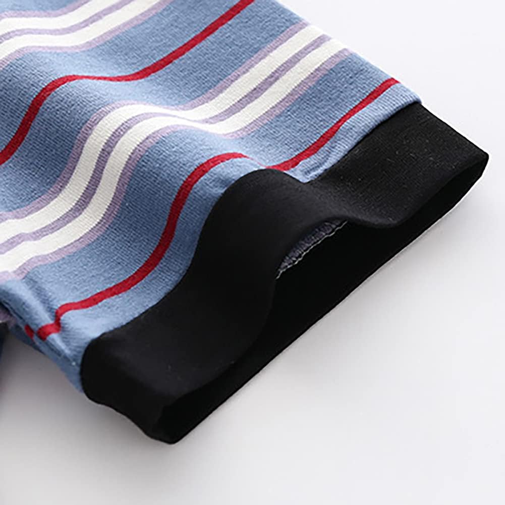 Boys Clothes Casual Striped Cartoon Polo Shirt Blue 2T