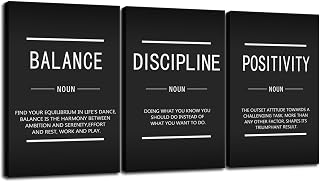 Balance Discipline Positivity Noun Inspirational Painting Wall Art 3 Pieces Canvas Print Office Wall Decor Poster Framed Motivational Quotes for Wall Art Home Living Room Gym Decor[48''Wx 24''H]