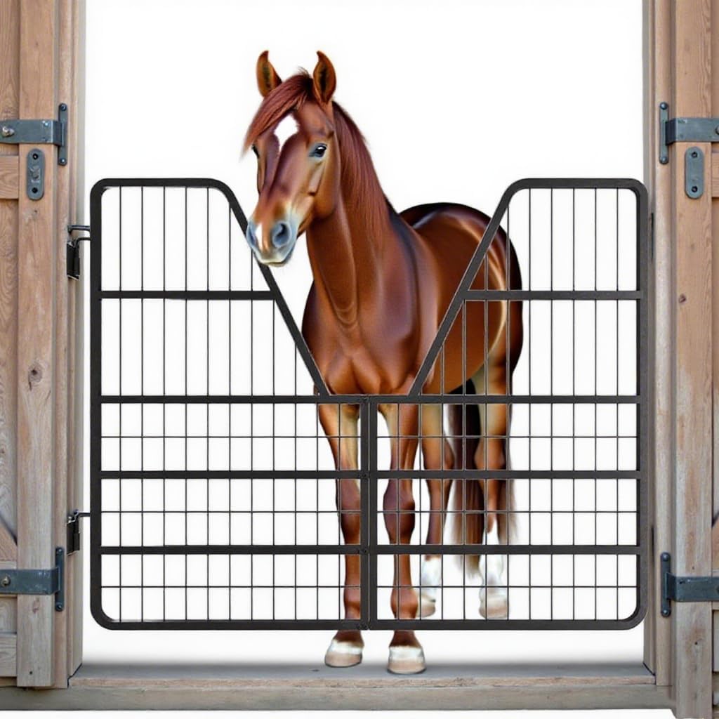 48" W × 24" H Horse Stall Gate, 1" Thick Steel Frame Stall Guards for Horses, Heavy Duty Horse Stall Guard, Fits Standard Barn Doorways, Easy to Install