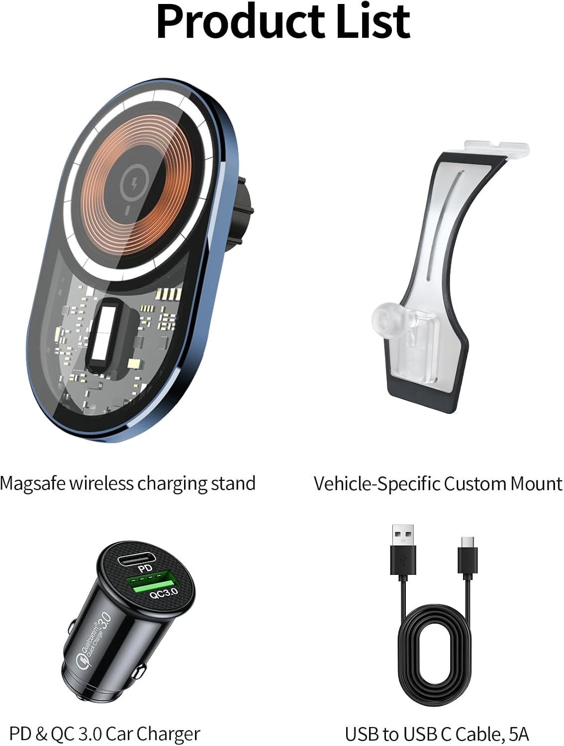 Wireless Charging Car Phone Holder for Mercedes Benz E Class 2016-2023 / CLS Class 2018-2023 Auto Accessories, 360° Rotation Car Phone Mount Compatible with MagSafe