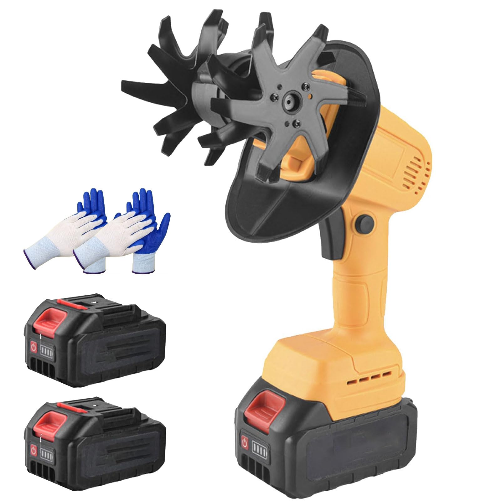 Rotavateur de jardin électrique sans fil jaune - Motoculteur portatif profondeur 10,3 cm