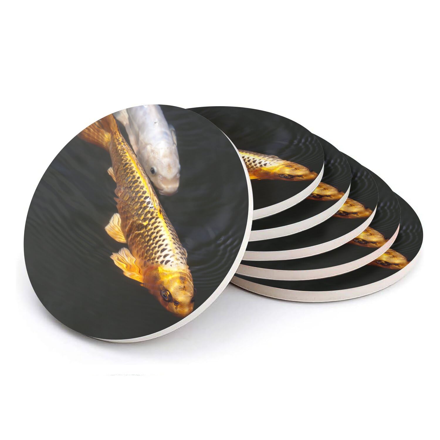 Carpe koi sous-verre céramique de 108mm pour sublimer vos apéritifs et tables de fête