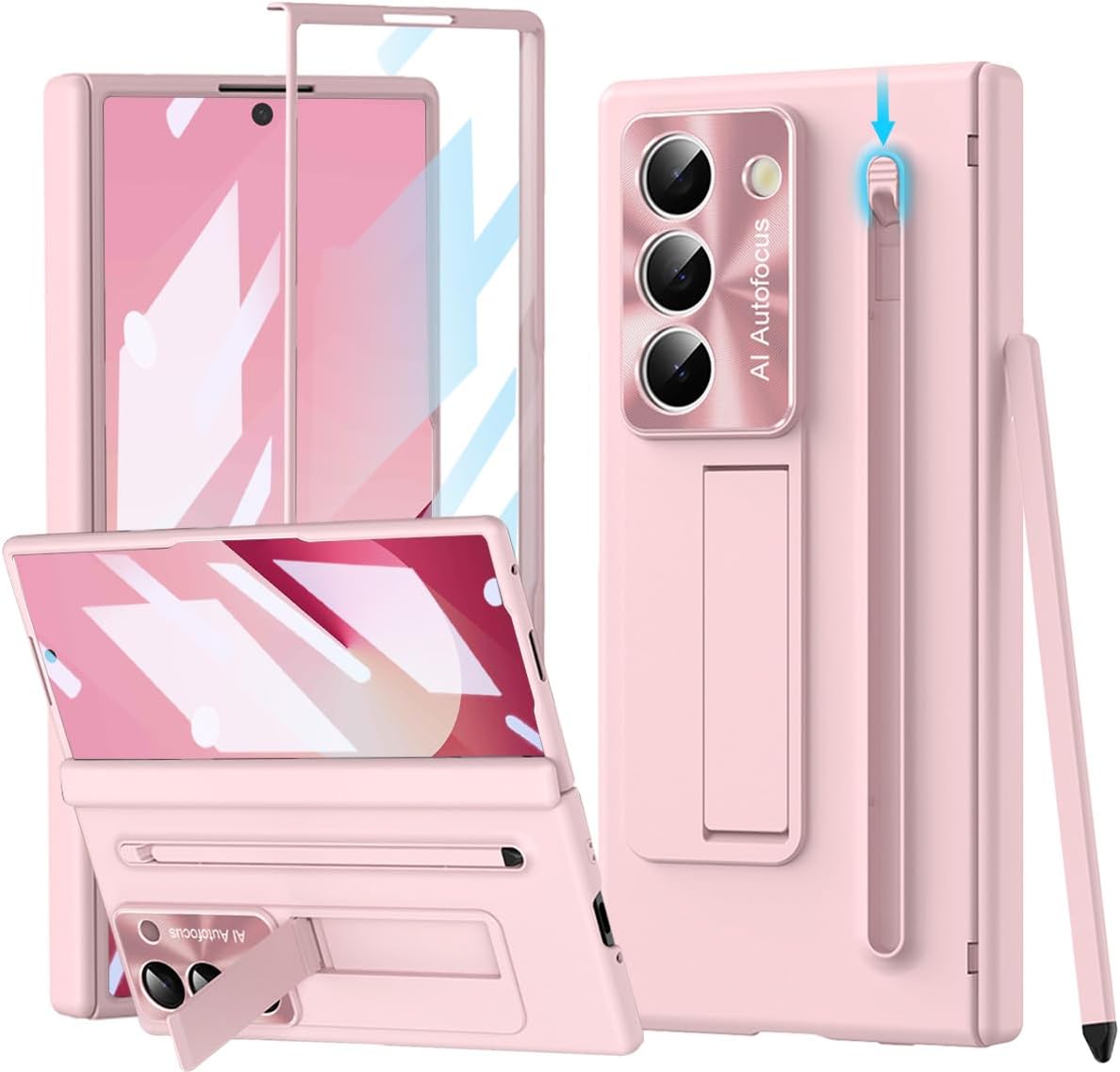 for Samsung Galaxy Z Fold 6 Case with S Pen Holder & Slim Stylus, Z Fold6 Full Body Phone Case with Kickstand Screen Protector Camera Protector Anti-Scratch Protective Cover for Z Fold 6 Pink
