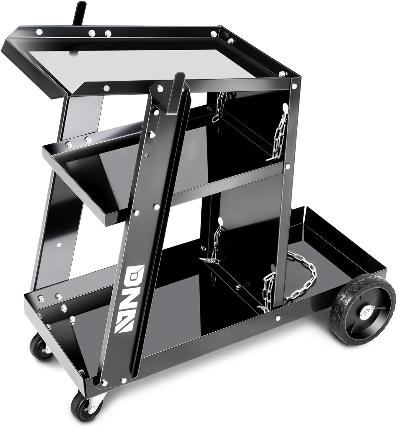 DNA Motoring Welding Cart for TIG MIG Welder and Plasma Cutter, Heavy Duty 3 Tiers Rolling Welding Cart, Rolling Welding Trolley w/360° Swivel Wheels, Tank Storage Safety Chains, TOOLS-00464