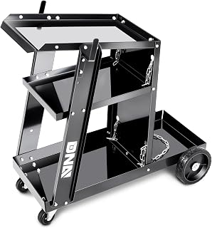 DNA MOTORING Heavy-Duty 3 Layers Larger Storage 360° Swivel Wheels and Storge Safety Chains Welding Cart,Black TOOLS-00464