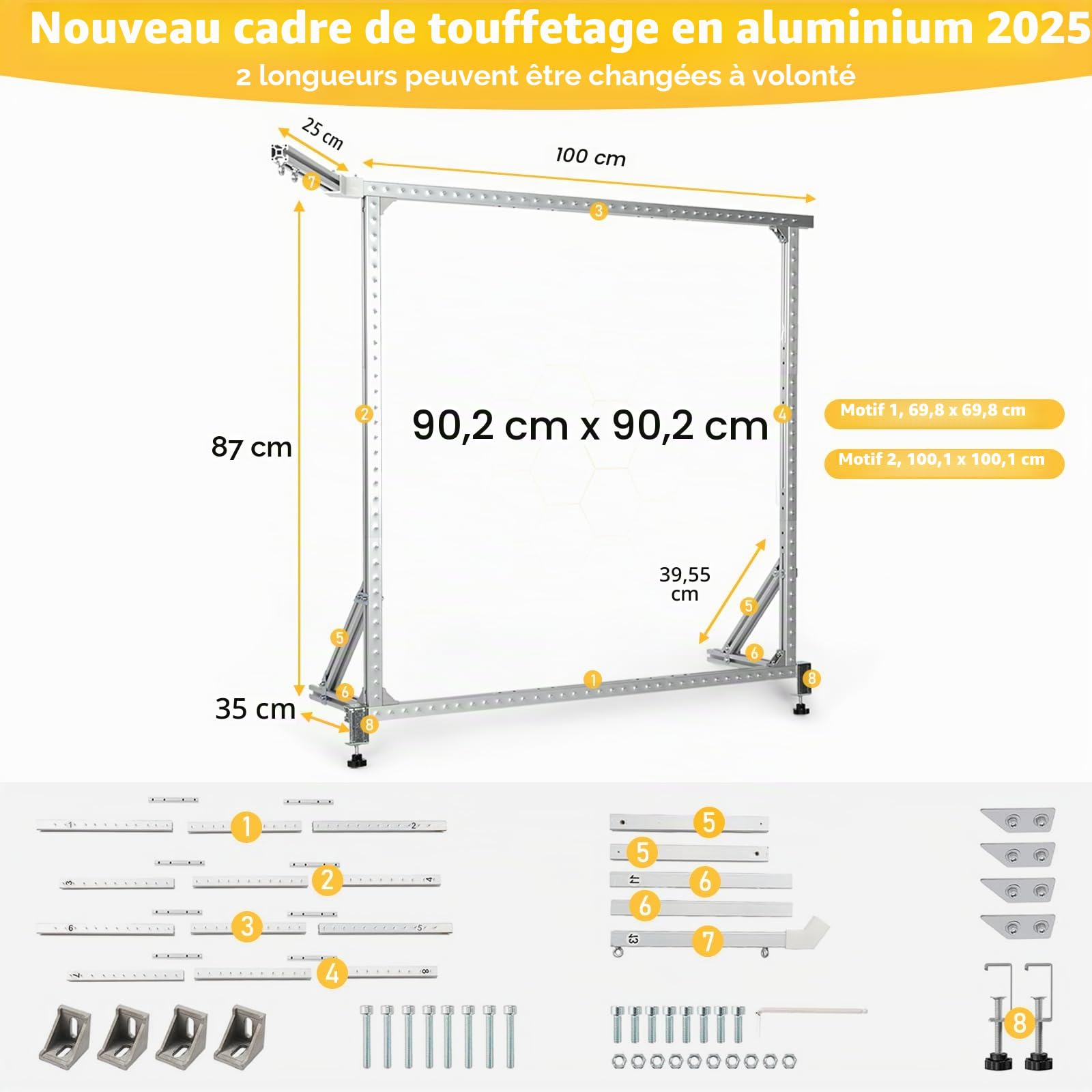 lesolar Kit de démarrage pour pistolet à touffeter pour tapis 2025 3 en 1, pistolet à poils pour tapis avec tissu à touffeter, cadre à touffeter de 70-100 (max) cm et tailleur de tapis. Idéal pour les