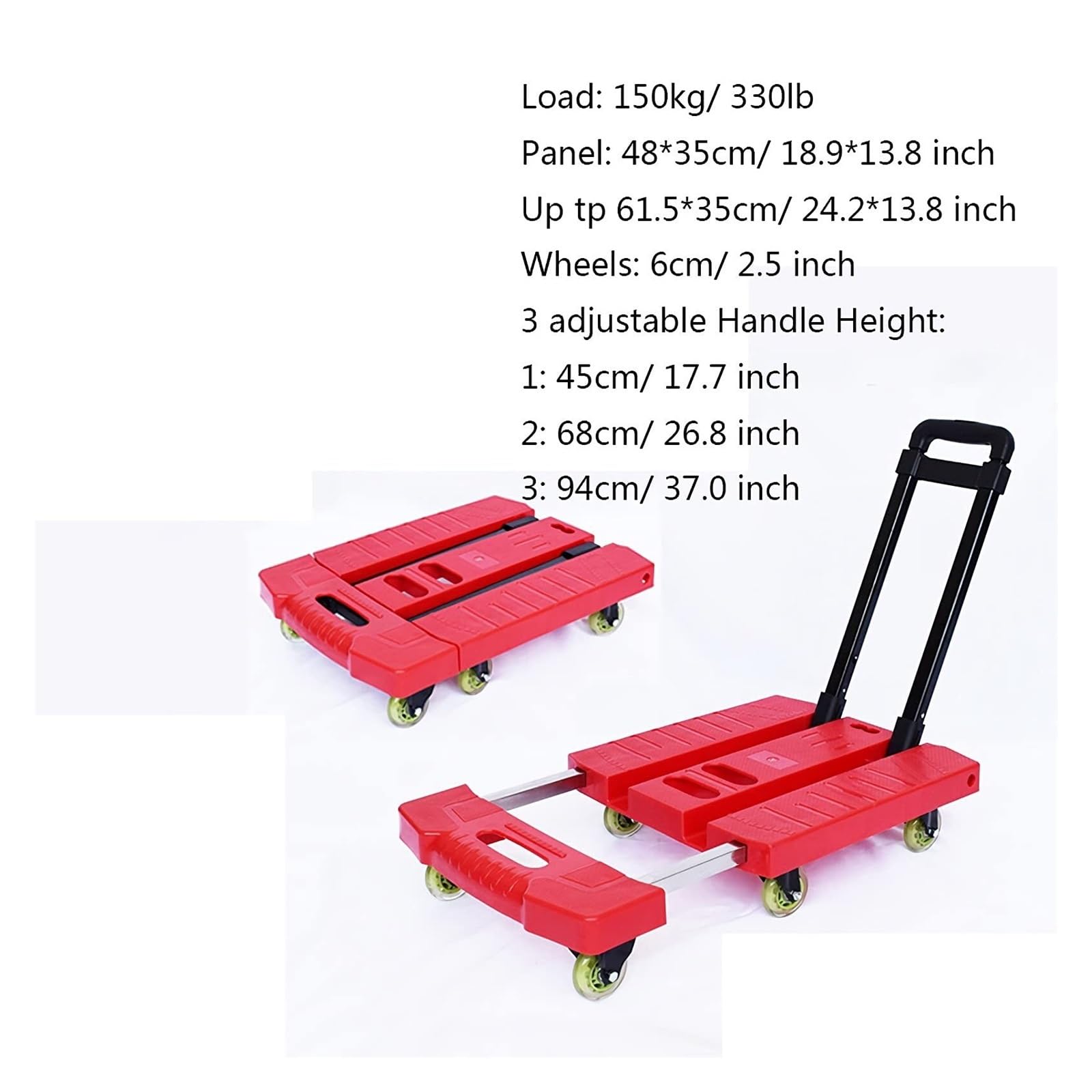 Carrello a mano a 6 ruote con manico espandibile, capacità 150 kg, per casa, ufficio, viaggi e traslochi
