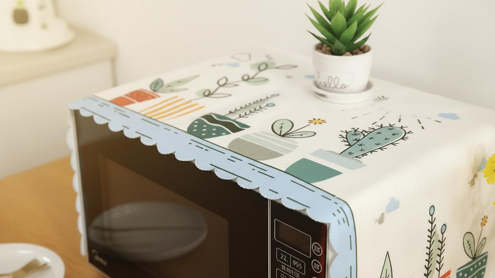 Microwave Oven Cover, Plant Design — Amazon image 4