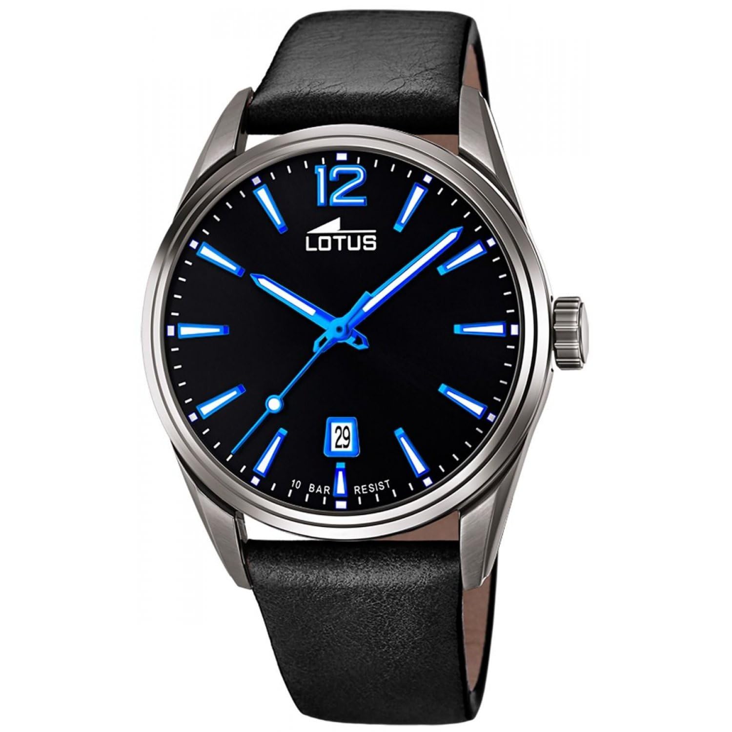 LOTUS Orologio Uomo Analogico in Acciaio Inossidabile e Pelle Nero | Movimento al Quarzo, Calendario, Vetro Minerale ad Alta Resistenza, Impermeabile 10 ATM Classico 18685/6 Minimalist