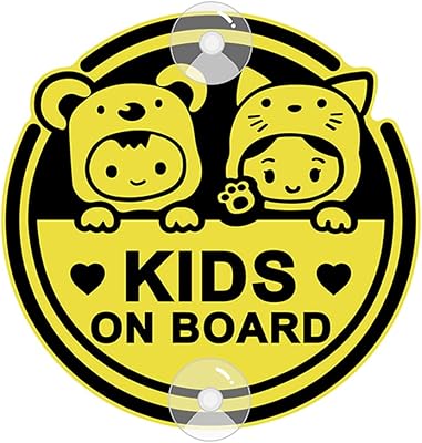 NouiroyÂ Kids On Board Stickers with Suction Cup,Sunscreen PVC Baby On Board Car Sign Decal Car Stickers Removable Baby Safety Warning Sign,5.43 * 5.43in (Yellow)