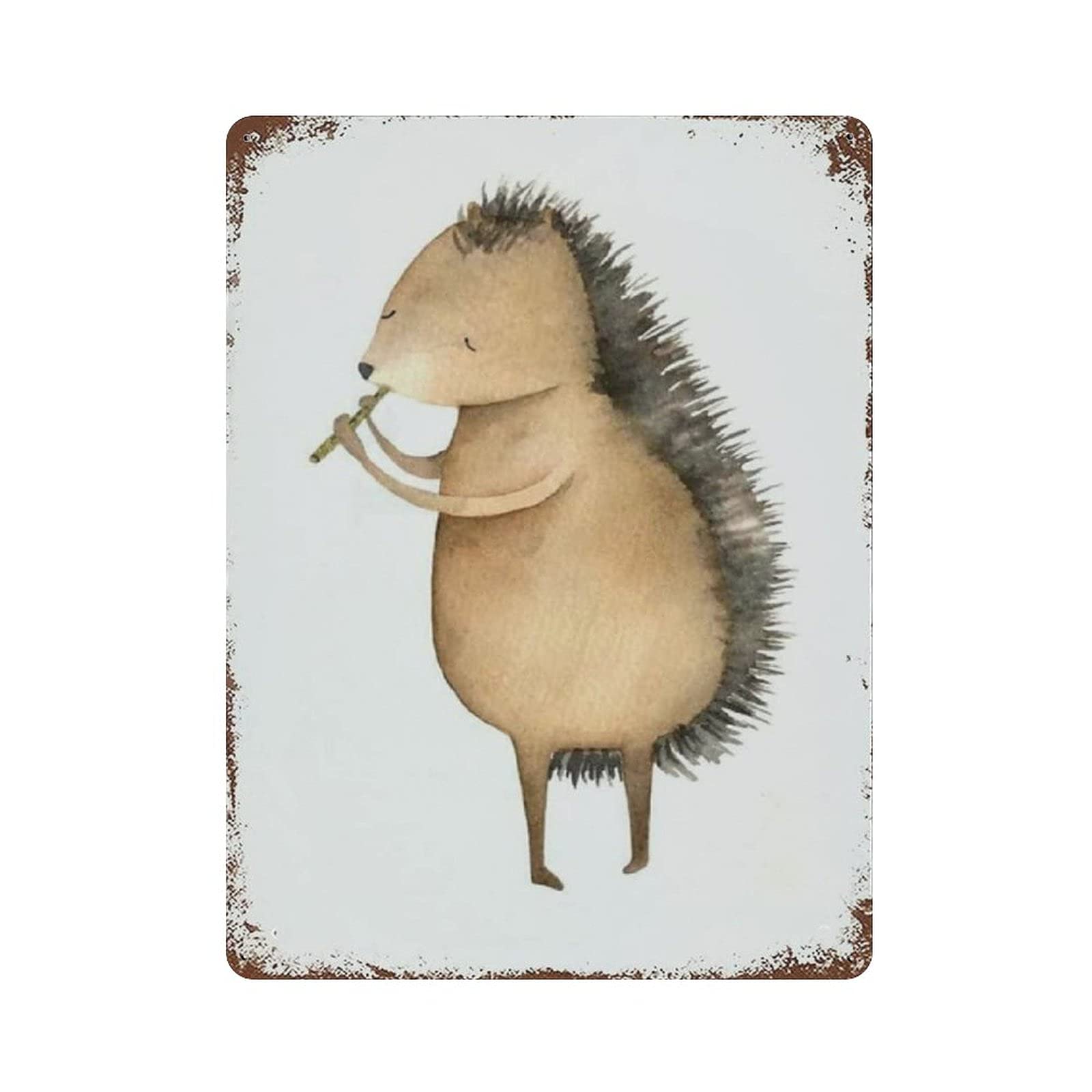 Hdadwy Hedgehog Playingte Tin Sign Metal Plaque Art Hanging Iron Painting Retro Home Kitchen Garden Garage Wall Decor 16"X12"