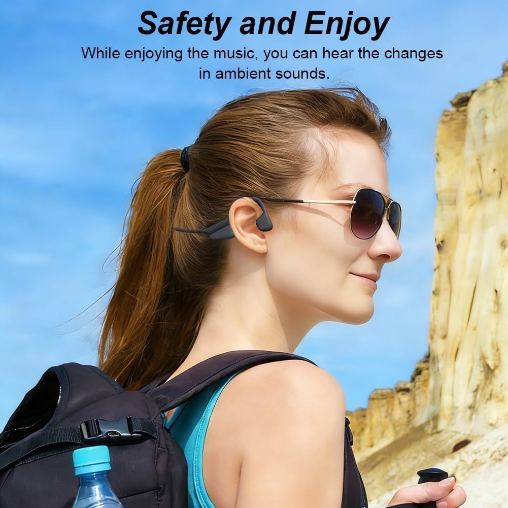 Cuffie Conduzione Ossea, Bluetooth 5.3, Auricolari Sportivi Bluetooth Open-ear, IPX5 Impermeabili, Autonomia 10 Ore, Qualità Audio HD, Open-ear Cuffie Per Corsa Ciclismo Guida Fitness (Nero)