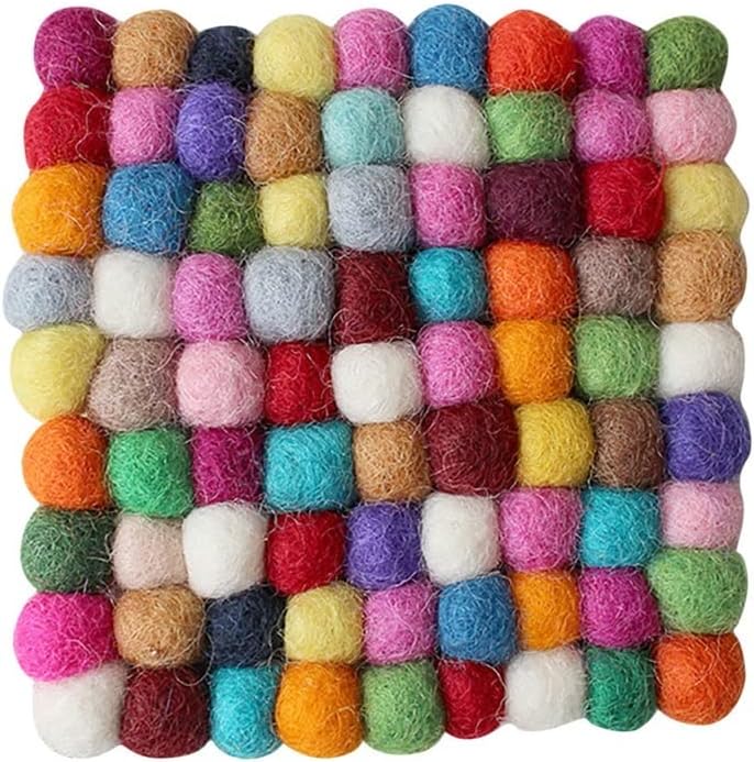 Cup Coaster Square Handmade Felt Ball Trivet Table Heat Resistant Mat Tea-Coaster