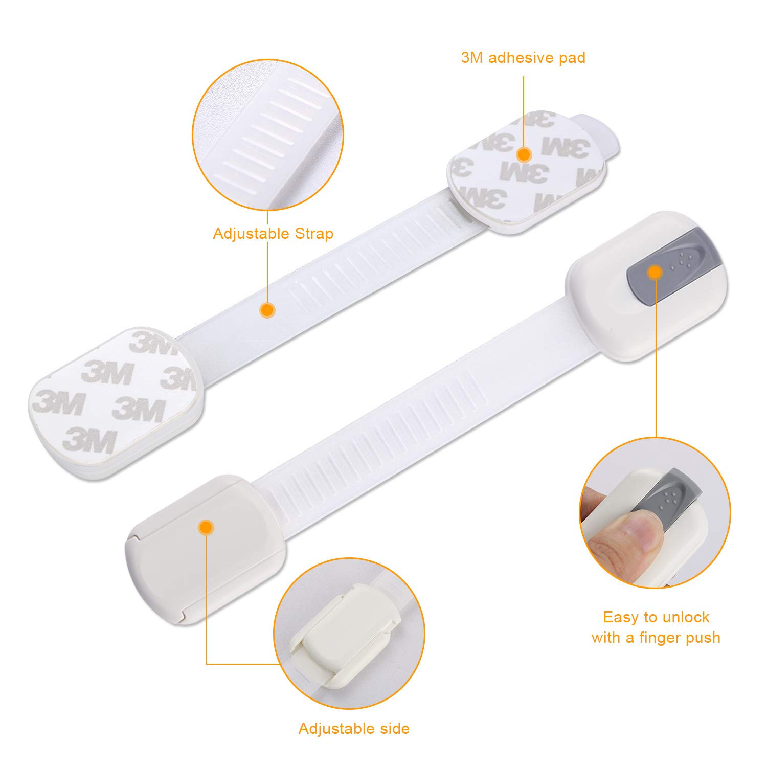 Vmaisi Baby Proofing Cabinet Locks - Childproofing Adjustable Multi Use Straps Latches for Drawers, Fridge, Dishwasher, Toilet Seat, Cupboard, Closet, Oven,Trash Can, Adhesive No Drilling (Grey)