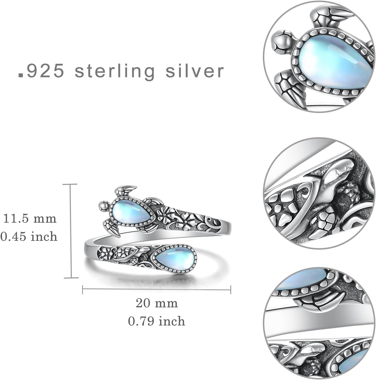 Turtle Ring 925 Sterling Silver Sea Turtle Rings for Women Moonstone Spoon Rings Ocean Wave Jewelry Gifts for Women - Image 4