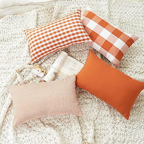 Throw Pillow Covers 12X20 Set Of 4 Decorative Pillows For Couch Farmhouse Cushion Cover For Living Room, Bed, Sofa, Bedroom, Spring Outdoor Linen Accent Soft Pillowcase, Rectangle Orange White #TOP1
