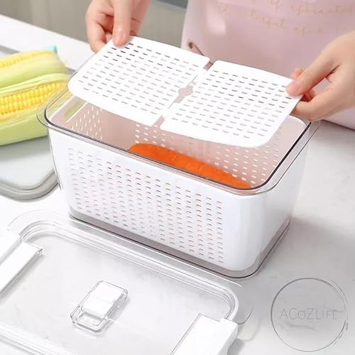 Miniatura 2 de Contenedor de almacenamiento para refrigerador de cocina, paquete de 2 con cestas de drenaje y tapas