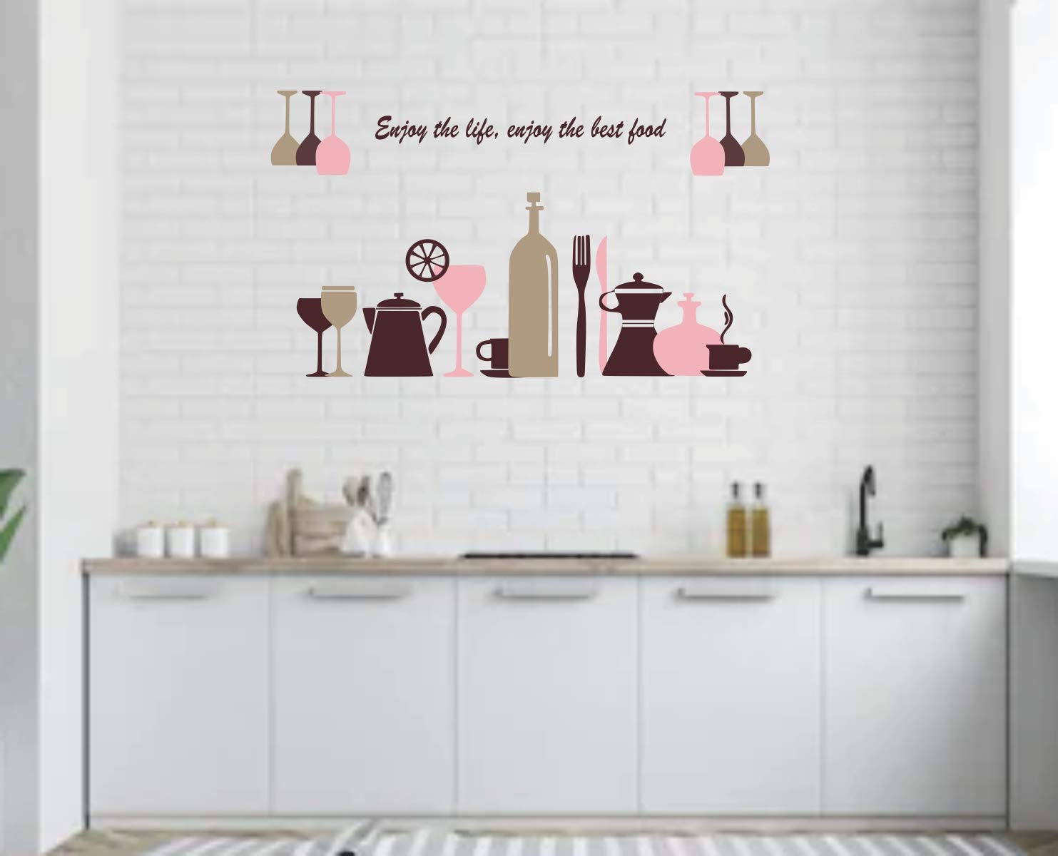 Decor Villa PVC Vinyl Enjoy The Life Enjoy The Best Food Kitchen Quotes Stickers for Wall Tiles Kitchen, Size: 58 Cm X 33 Cm, Multicolour (B081WWHSKH) Amazon Price History, Amazon Price Tracker