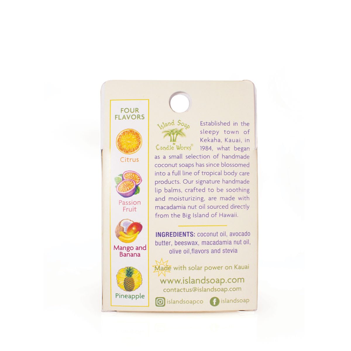 Island Soap & Candle Works Tropical Lip Balm Stick Sample Pack – 4 Pack Assorted Flavors – Moisturizing Lip Balm Sticks – Smooth, Nourishing Formula – Handmade in Hawaii