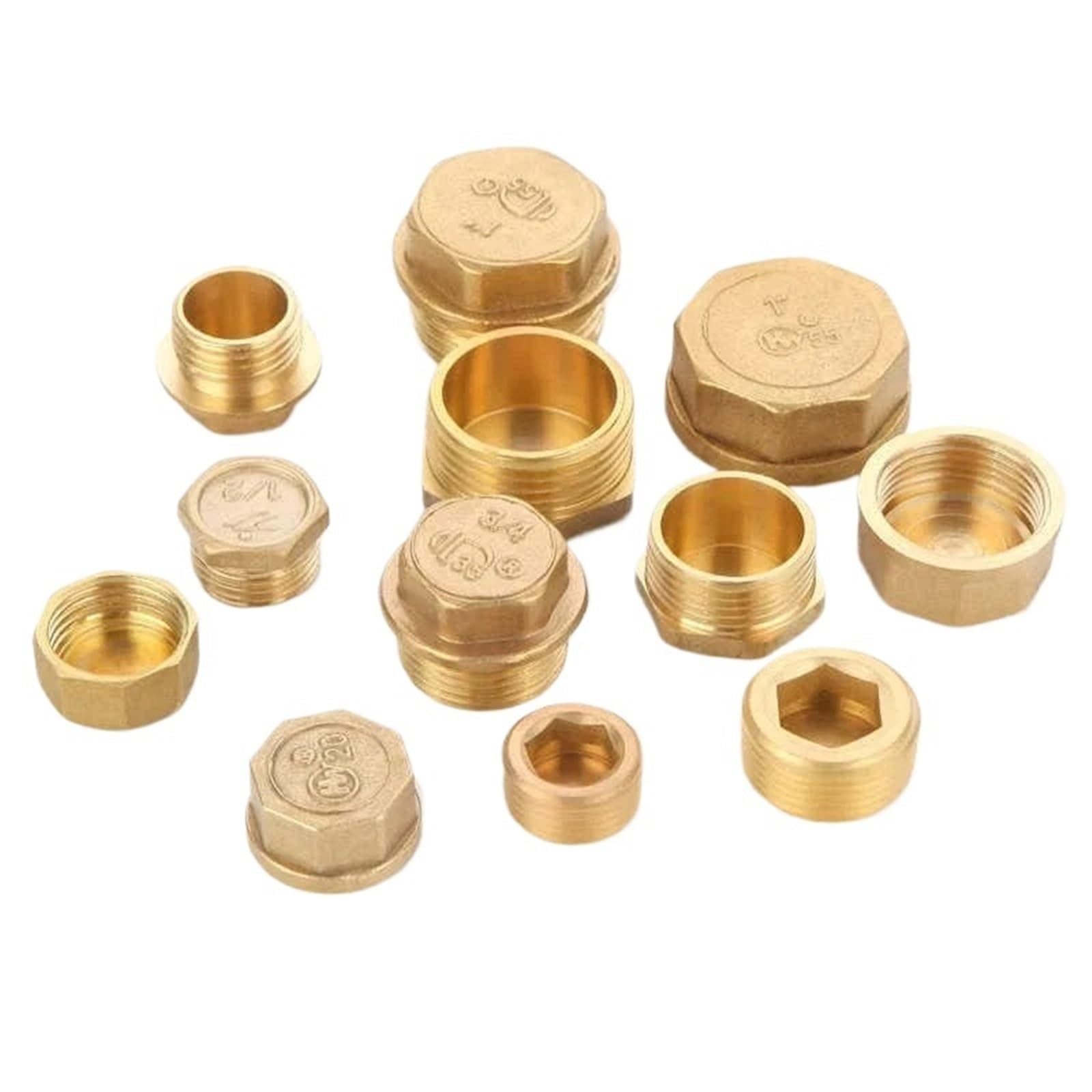 10 Uds latón 1/8 "1/4" 3/8 "1/2" 3/4 "1" BSP rosca macho tapa de extremo tapones de tope tornillo de extremo en el adaptador de conector acoplador de ajuste(Hex Plug 1)