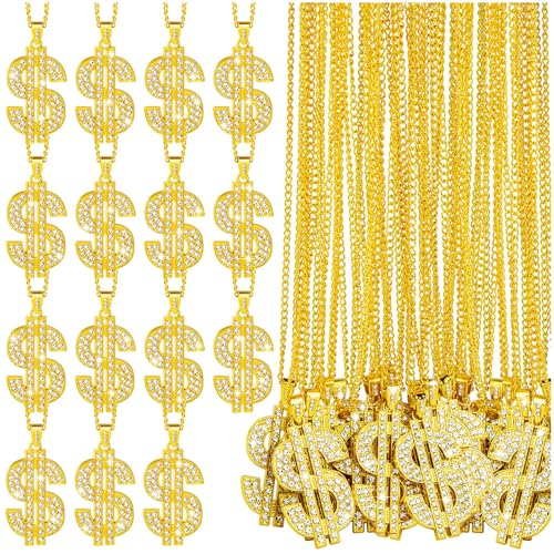 15Pcs Dollar Sign Necklaces, Fake Dollar Sign Necklace Bulk for Men Women, Hip Hop Money Chain Necklace for Rapper Costume Accessories