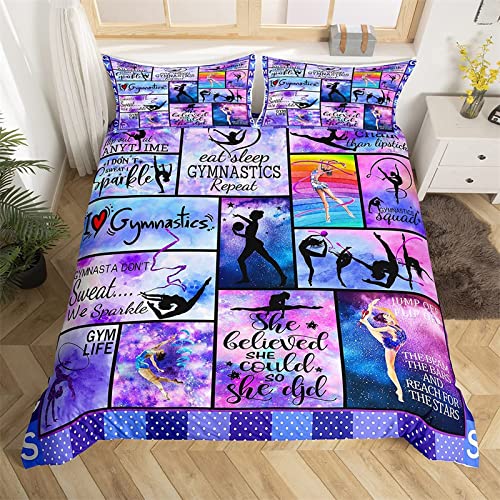 SJSXWQN Funda Nordica Cama 90 Infantiles Gimnasia Morada Edredón Cama 90 para Niñas Niños con Cremallera Microfibra de Suave y Transpirable Fundas Nordicas 150x220 cm + 2 Fundas de Almohada 50x80 cm