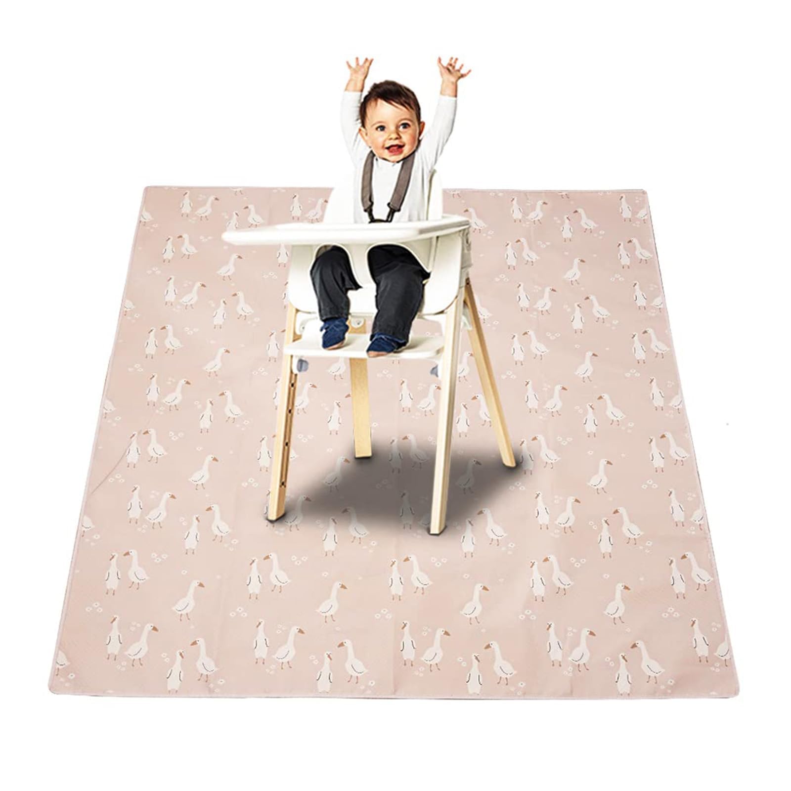 CoolaPeach Splat Mat for Under High Chair/Arts/Crafts, Washable Baby Spill Mat Waterproof Non-Slip Floor Splash Mat, Portable Baby Play Mat and Table Cloth (Goose, 43"x 43")