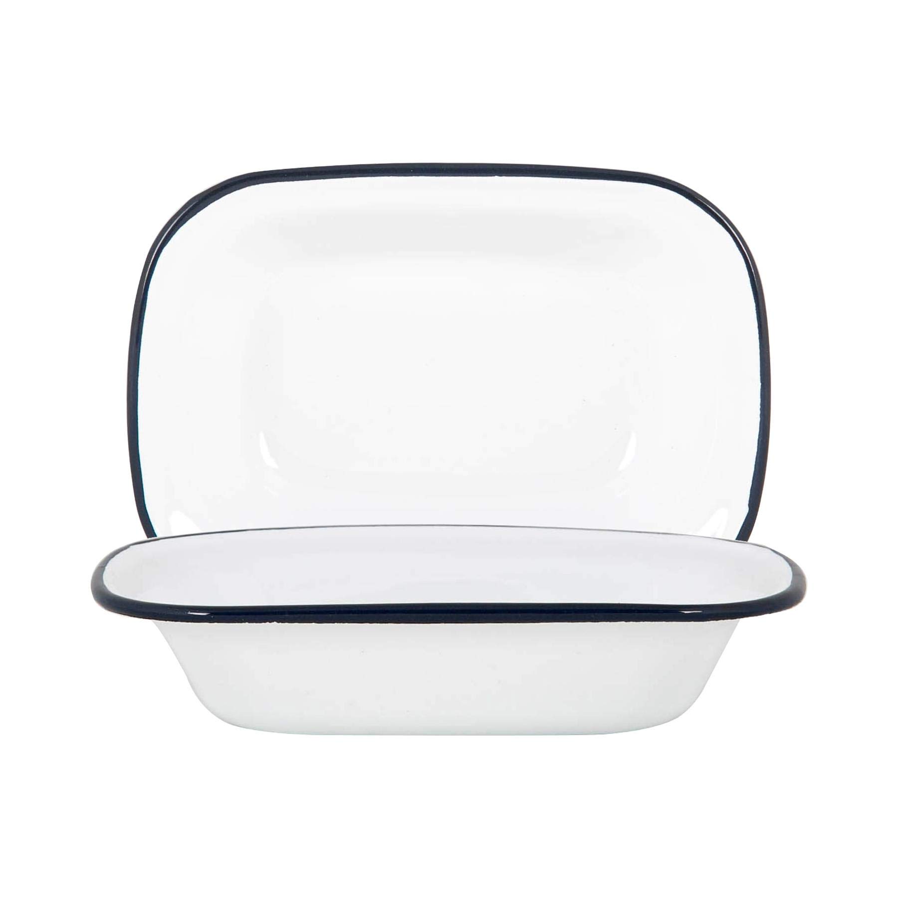 Argon Tableware 20cm Enamel Pie Dish - Navy Rim - Pack of 2 - Dishwasher Safe Pie Dishes Enamel Cookware Oblong Pie Dish Oven Tray Bakeware Pastry Casserole Roasting Tin