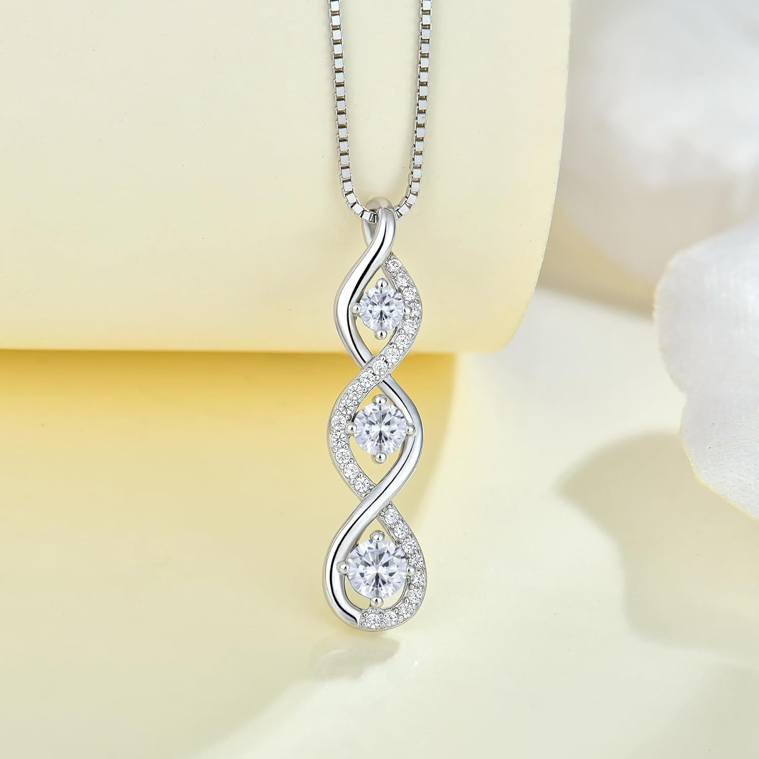 Women Infinity Necklace 925 Sterling Silver Twist Birthstone Pendant with Chain Cubic Zirconia Jewelry - Image 4