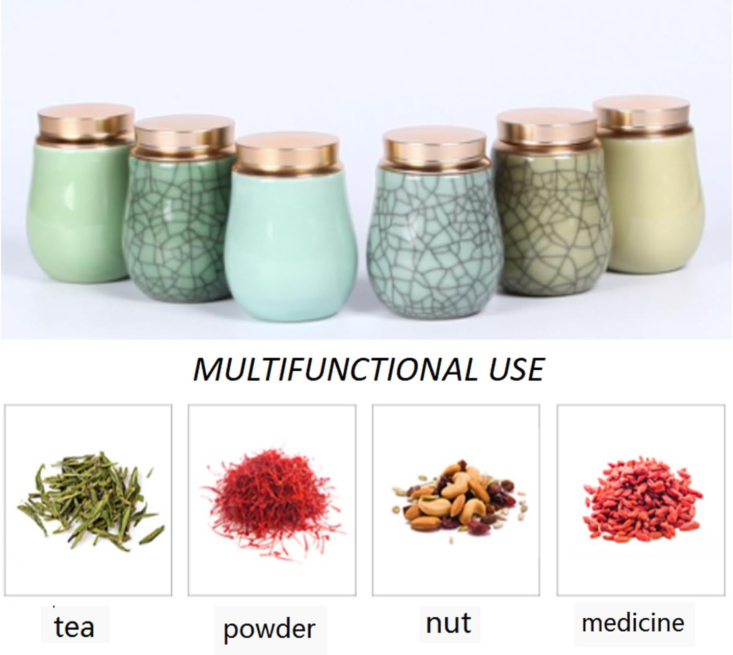 Chinese Longquan Celadon Portable Sealed Pill Bottle, Designed Crack Mini Storage Tank Multipurpose Sealed Jar for Tea, Coffee Powder, Dried Fruit, Candy, Vitamin Pills(Blue)