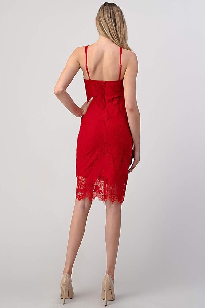 Amazon.com: Minuet Fitted Lace Dress with Halter Style Neckline Red :  Clothing, Shoes & Jewelry