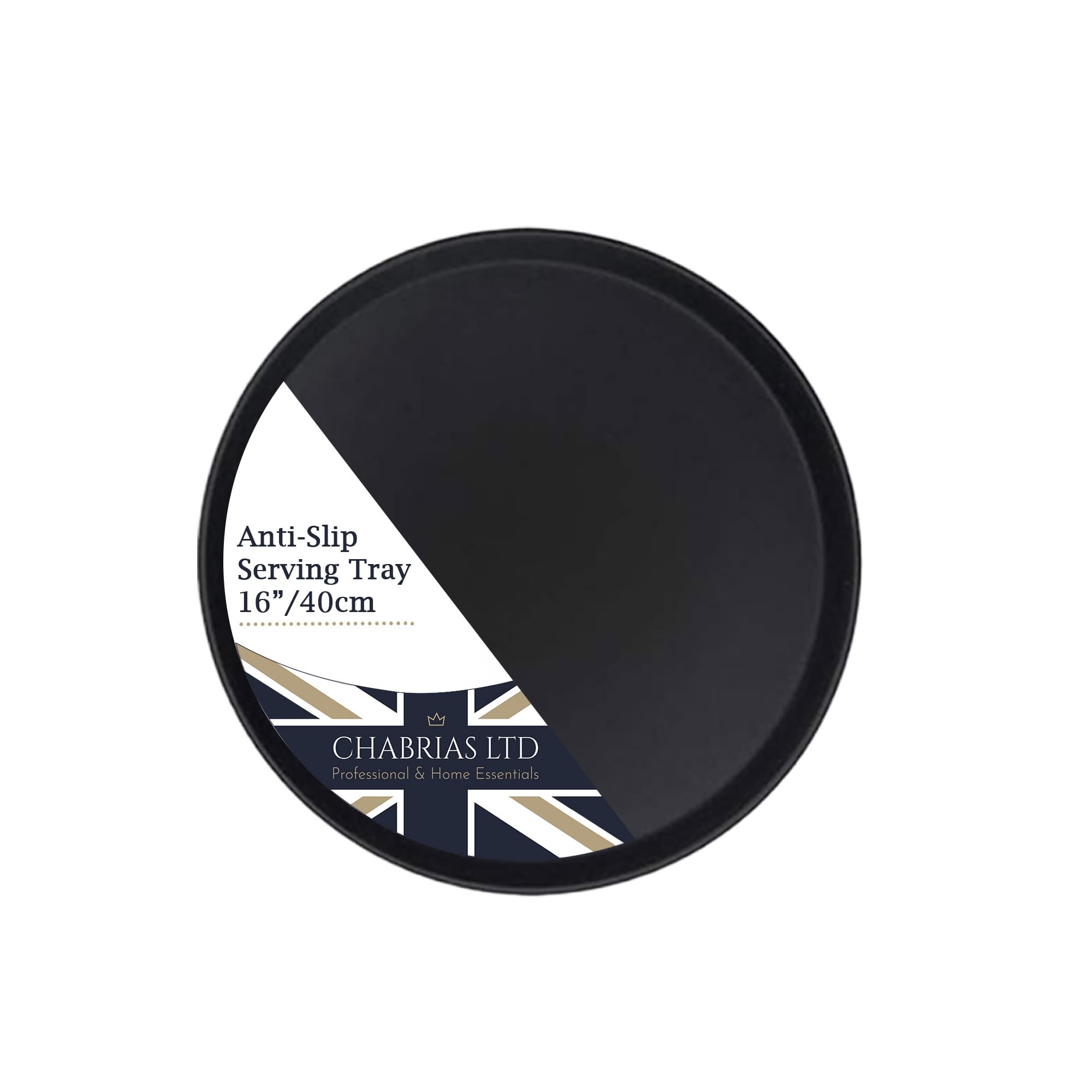 Chabrias Ltd 16"/40cm 2 Pack Round Bar Tray U-Grip Black Anti Slip Non Slip Bar Drinks Food Serving Tray for Parties, Gatherings, Bars, Restaurants, and Home