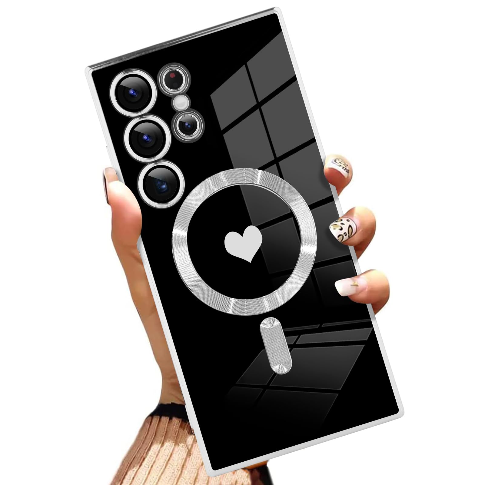 AIGOMARA Magnetic Case Made for Samsung Galaxy S24 Ultra [Wireless Charging Compatible] Heart Design Soft TPU Phone Cover Anti-Scratch Shockproof Slim