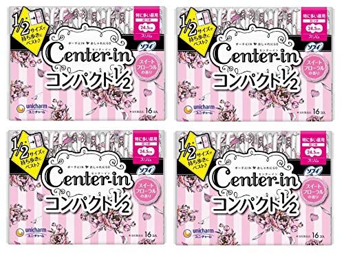 【まとめ買い】センターイン コンパクト1/2 スイ-ト 特に多い昼用 羽つき 16枚〔生理用ナプキン スリム〕【×4個】