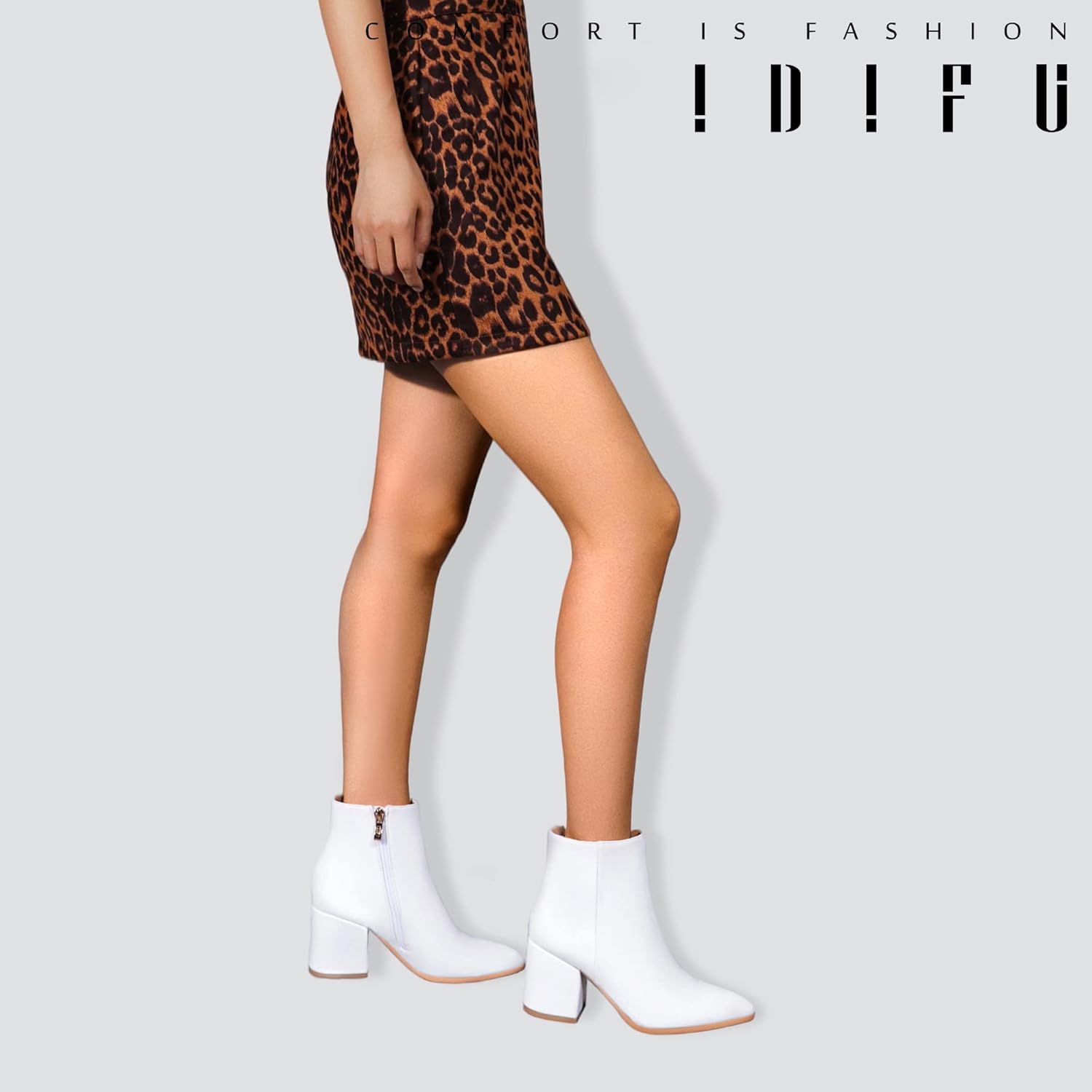 IDIFU Women Dress Ankle Boot with Low Chunky Heel Pointed Toe Side Zipper Bootie Shoe for Women Office Business Date Wedding - Image 5