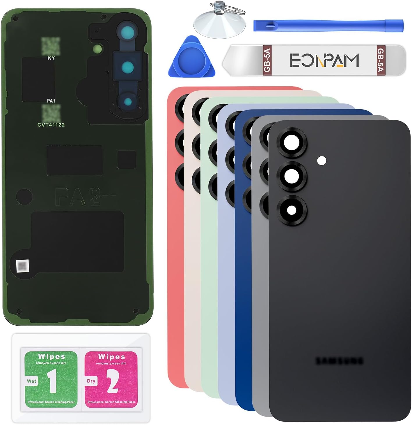 Back Cover Glass for Samsung Galaxy S25 Edge SM-S937 Rear Glass Replacement with Camera Lens + Repair Kit Genuine Rear Housing (White)