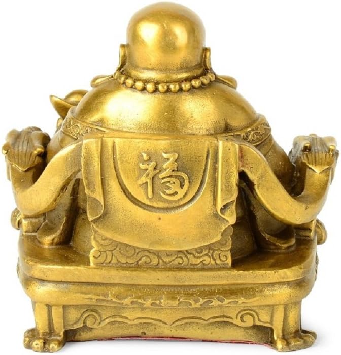 SMRTHMRT Fengshui Lucky Buddha Statue,Brass Laughing Buddha on Emperor`s Chair Statues and Sculptures Home Desk Decoration for Good Luck & Happiness (3" inches H)