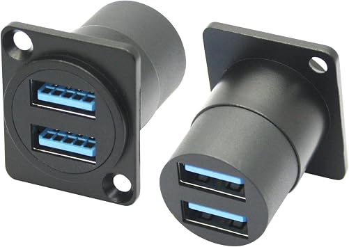 Dual USB 3.0 Panel Mount Connector Adapter D-Type USB Female to Female Through Socket with Installation Screw High Speed 5Gbps Data Transfer
