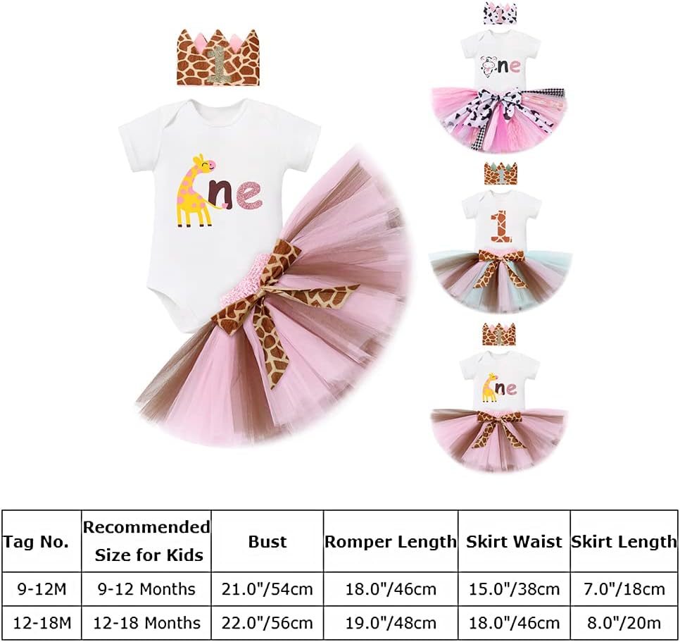 IBTOM CASTLE Farm Cow Giraffe Party Outfit for Baby Girl 1st Birthday Princess Romper+Tutu Skirt Set+Headband Photo Shoot - Image 7