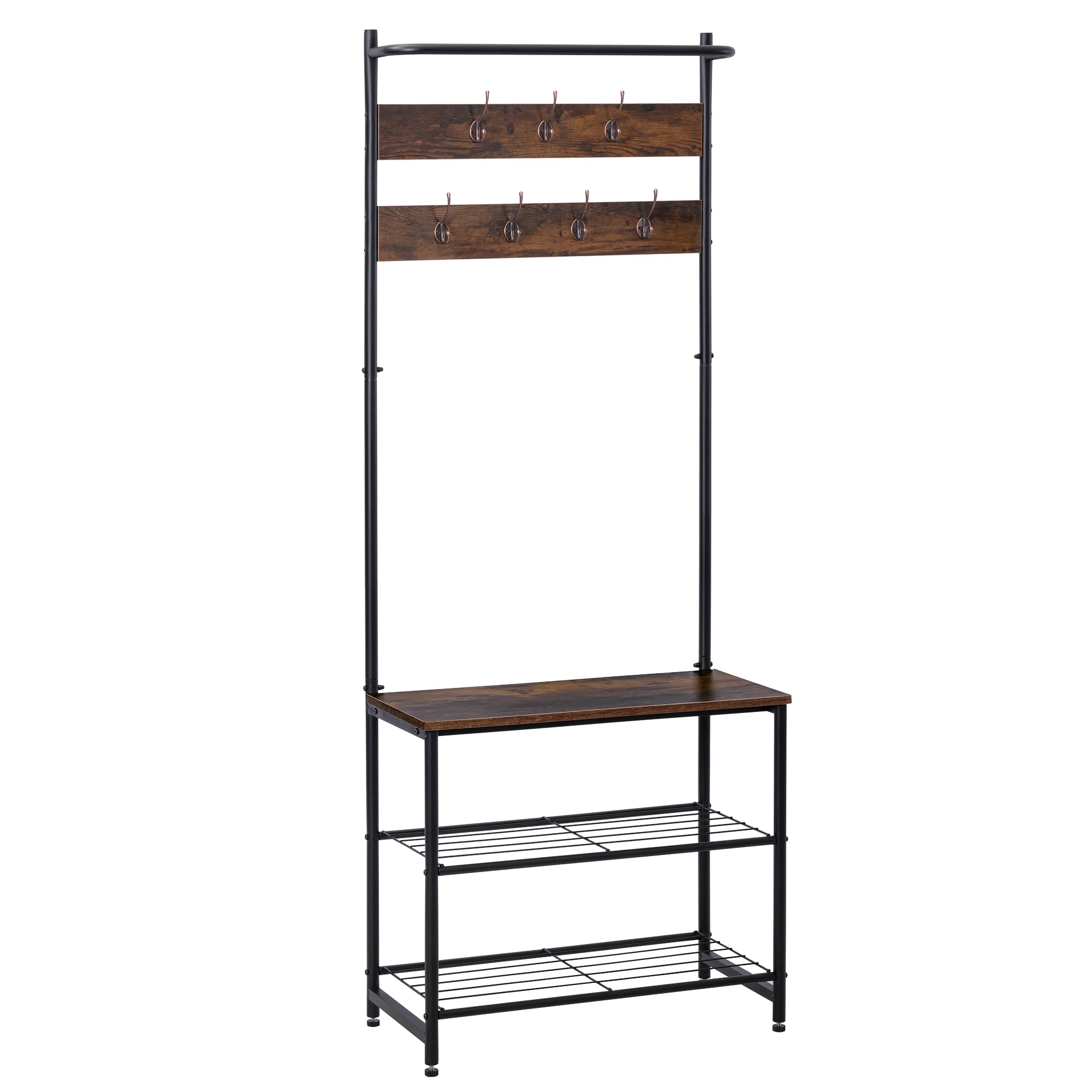 T-LOVENDO.ES Perchero Zapatero de Madera y Metal con estantería y Ganchos | Organizador de Entrada para Abrigos, Bolsos y Calzado | Mueble de Madera y Metal Resistente y Funcional para recibidor.