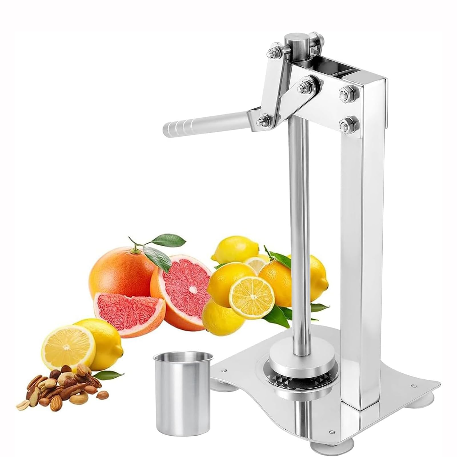 YXZQLOZ Heavy-Duty Stainless Steel Manual Citrus Juicer & Nut Crusher – Versatile Fruit, Vegetable, and Nut Juicer with Built-in Juice Cup for Fresh Squeezed Juice