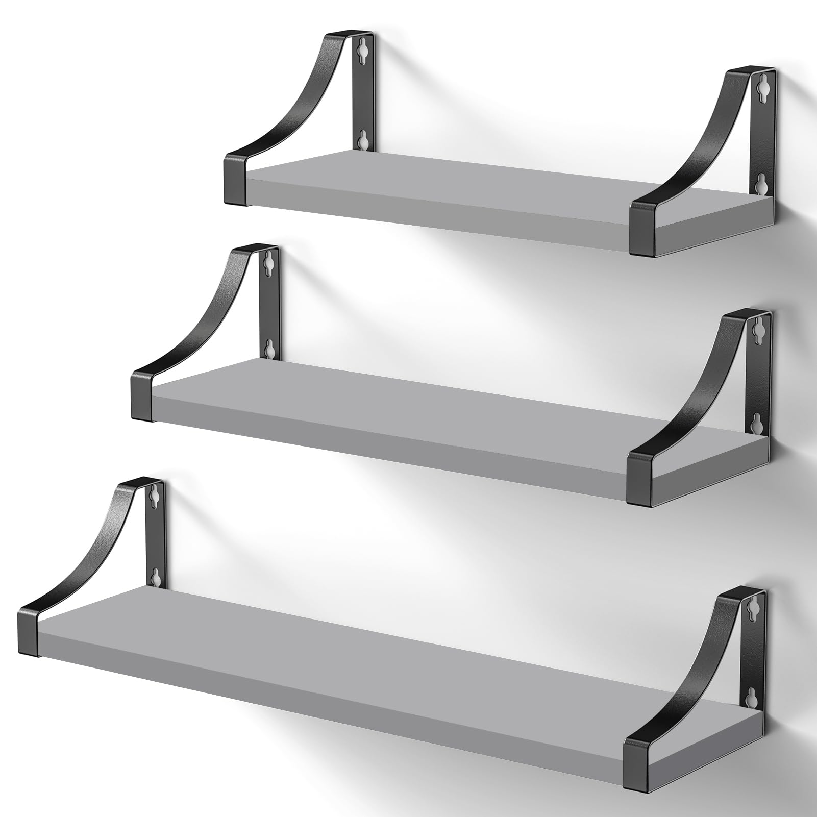 Pipishell Floating Shelves Wall Mounted Set of 3 Grey-image-43