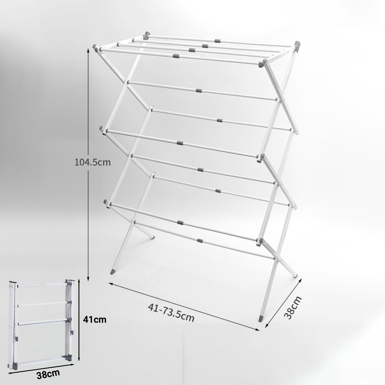 Stendibiancheria da Terra Richiudibile, Stendino Verticale Salvaspazio, Stendipanni Grande capacità in Acciaio, Stendino Allungabile, per Biancheria Balcone, Interno/Esterno(Color:Bianco)