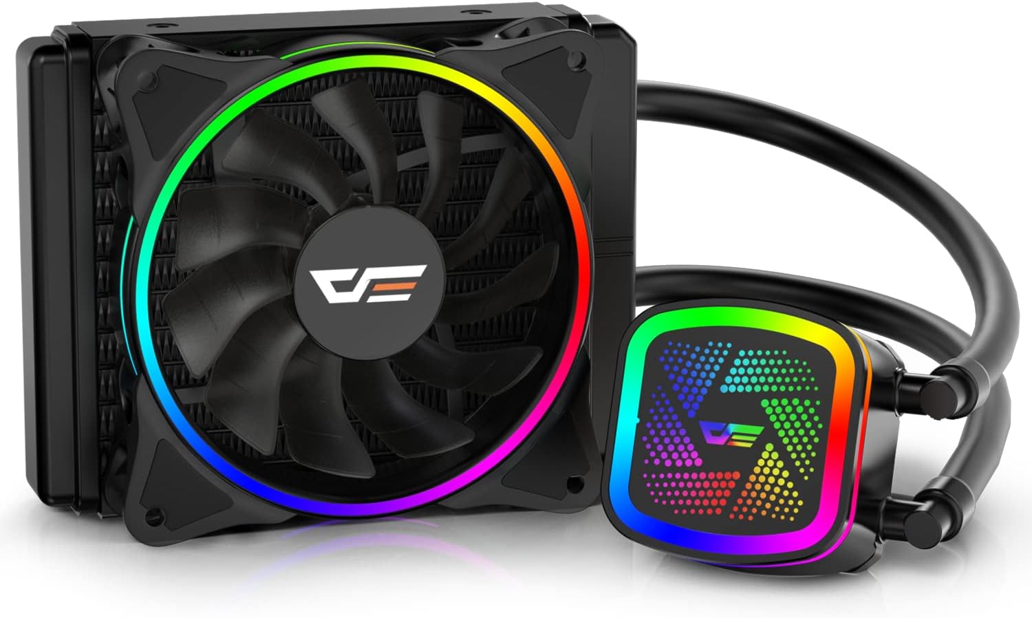 darkFlash DT120 RGB CPU Liquid Cooler (AIO), CPU Water Cooler Dual Chamber RGB Pump Compatible with Intel & AMD, Included 70CFM 120mm RGB PWM Fan (11-Blade Special Threaded Blade Design)