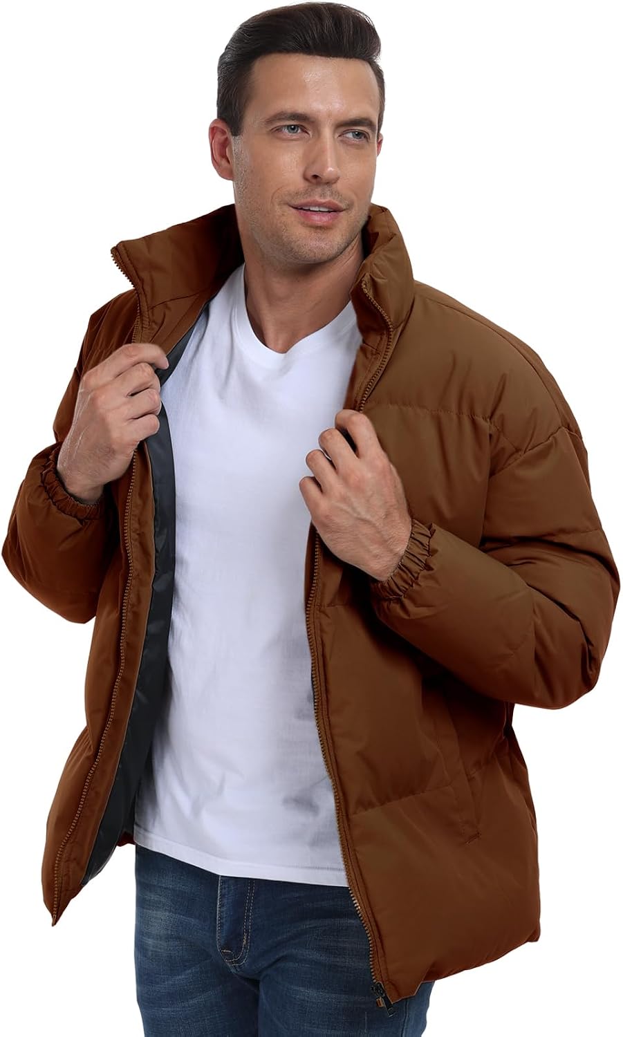 PEGENO Mens Winter Padded Jackets Full Zipper Windproof Jacket Coat