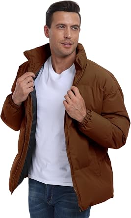 PEGENO Mens Winter Padded Jackets Full Zipper Windproof Jacket Coat