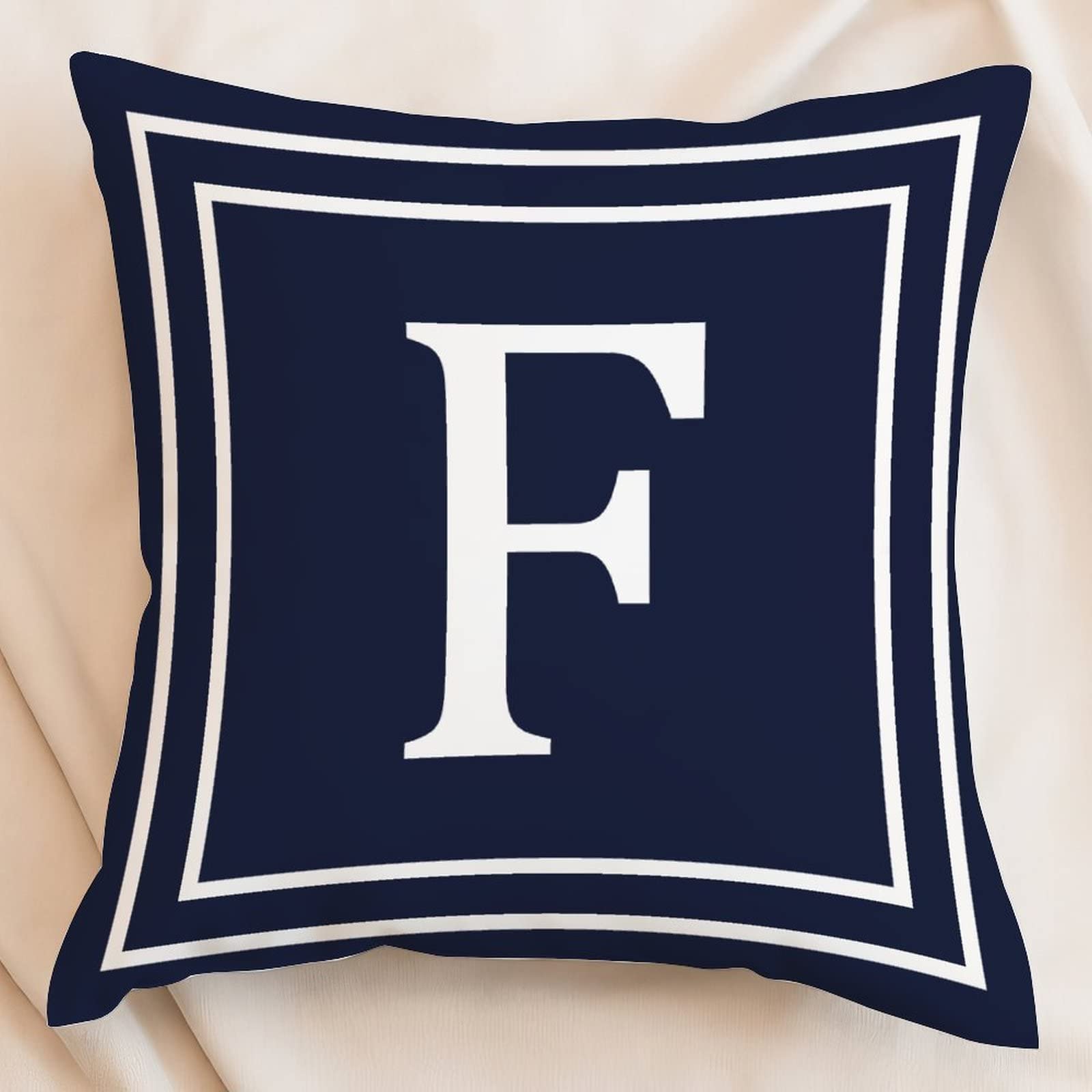 Geometric Pattern Initial Letter Throw Pillow Covers 22x22 Inch,Letter F Navy Blue Monogram Pillow Case with Zipper, Minimalist A-Z 26 Letters Decorative Cushion Covers for Couch, Sofa, Beding Room โ image 1