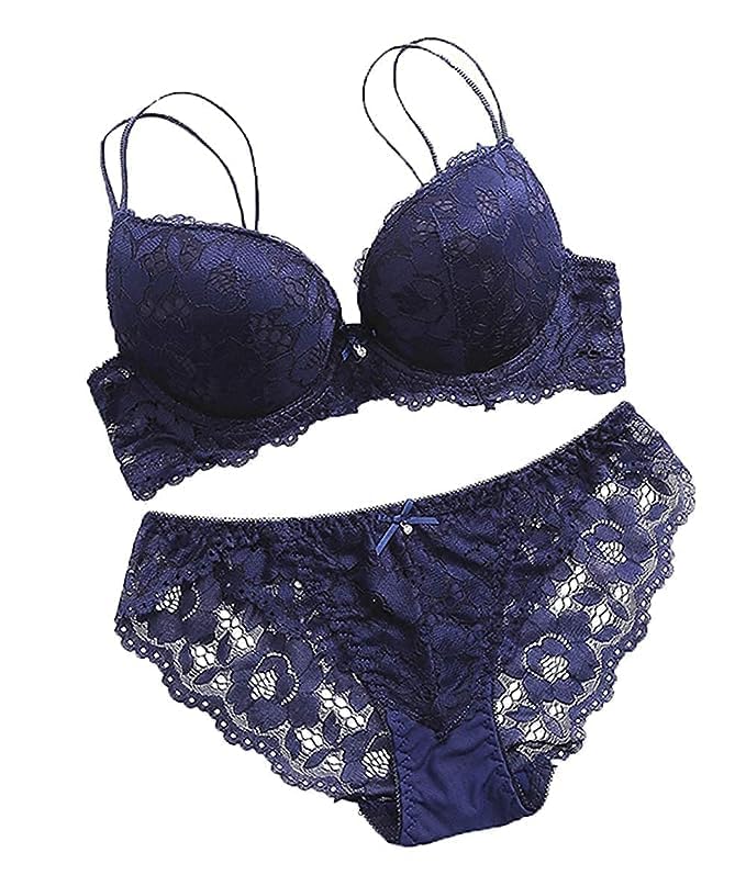 Image of maurnee Women's Net Fabric Padded Underwire Push-Up Bridal Bra Panty Set